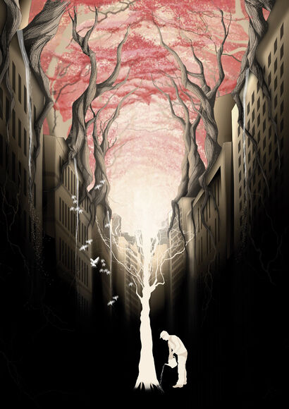 Growing Red Forest above the City - a Paint Artowrk by Rafapasta